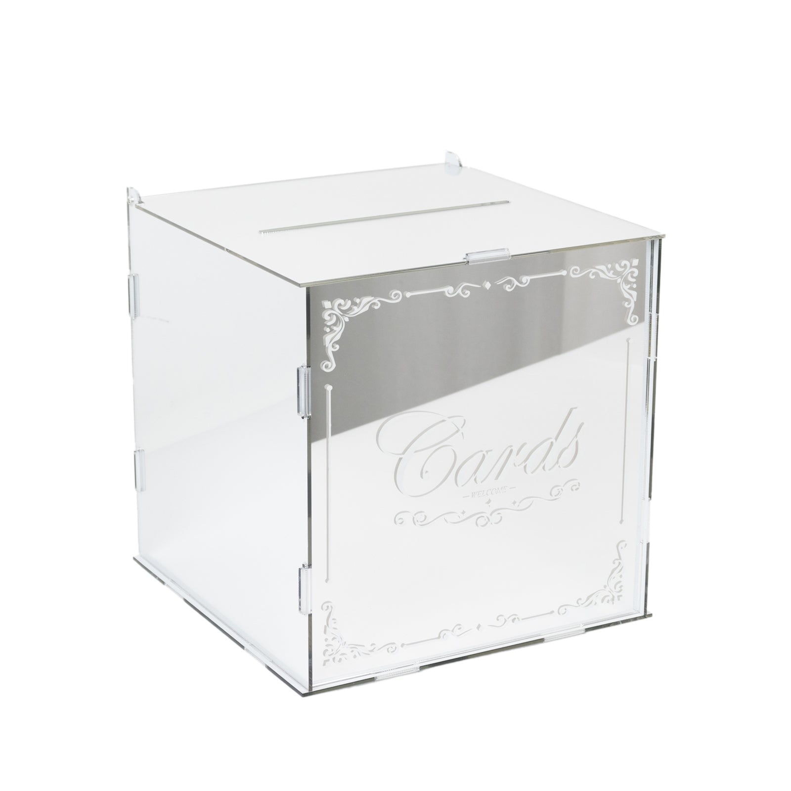 10" Silver Mirror Acrylic Wedding Card Box with Slot - Wishing Well Money Box for Reception, Graduation, and Events