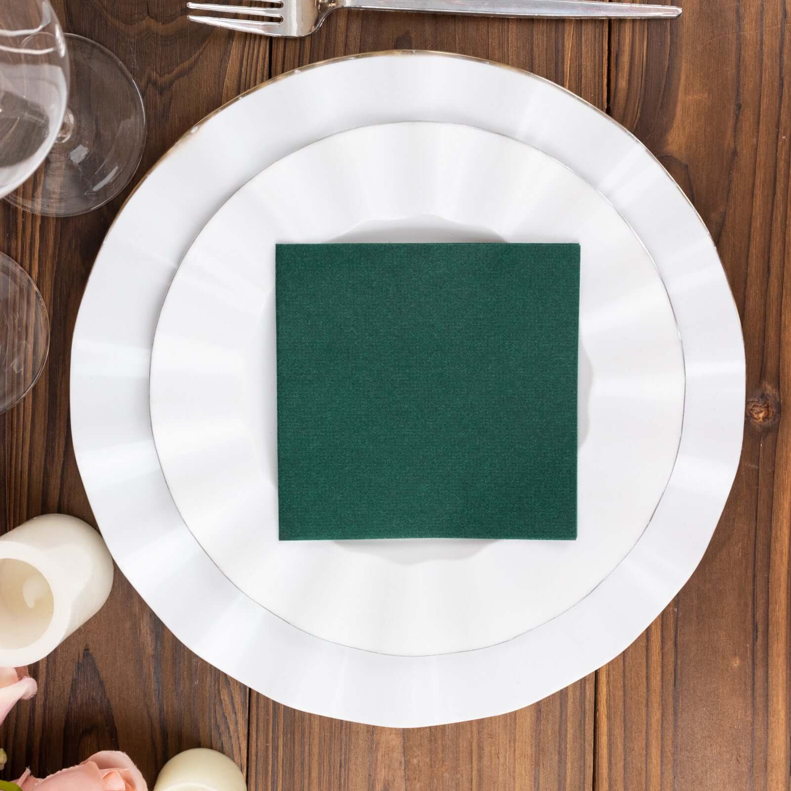 20 Pack Linen-Like Paper 5"x5" Napkins Hunter Emerald Green - Highly Absorbent Airlaid Napkins
