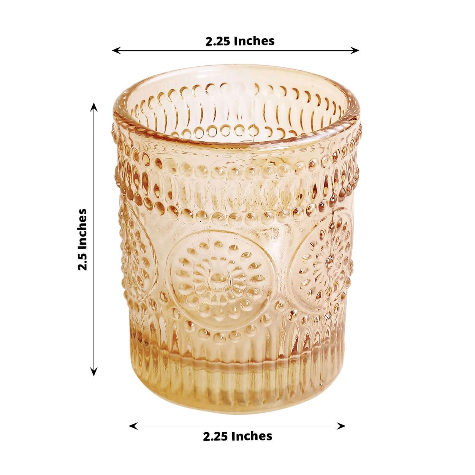6-Pack Amber Gold Glass Votive Tealight Holders - Stylish Primrose Design for Weddings & Décor
