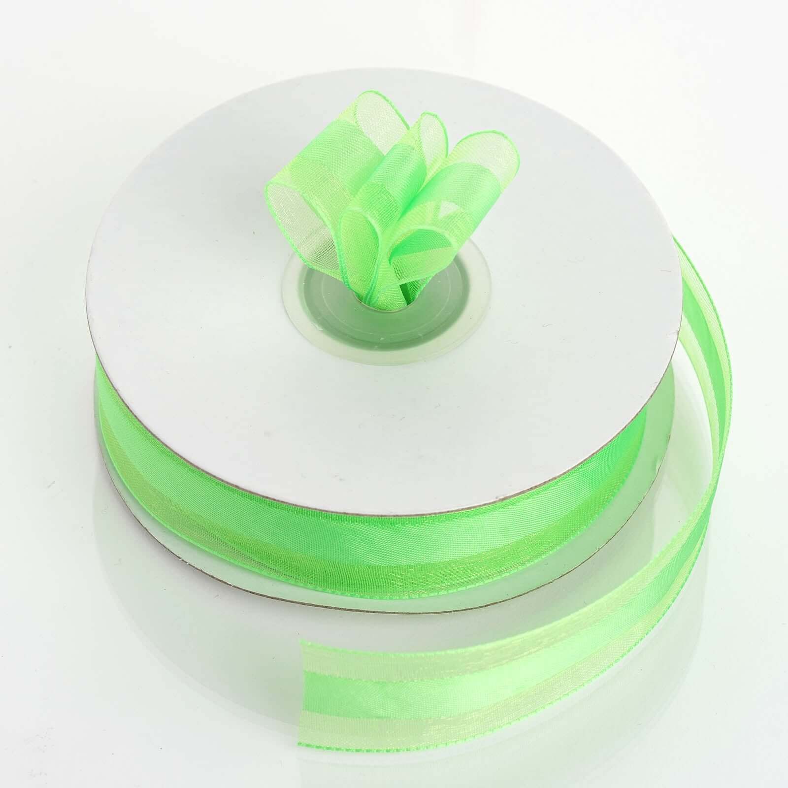 25 Yards 7/8" DIY Apple Green Organza Ribbon Satin Center - Clearance SALE
