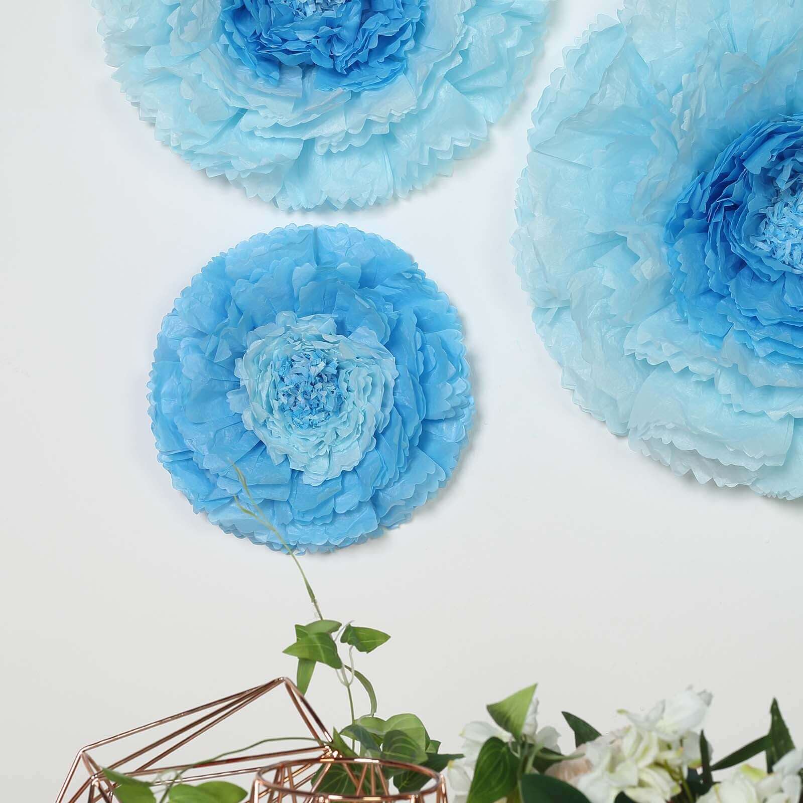 Set of 6 Aqua Blue Giant Carnation 3D Paper Flowers Wall Decor - 12",16",20"