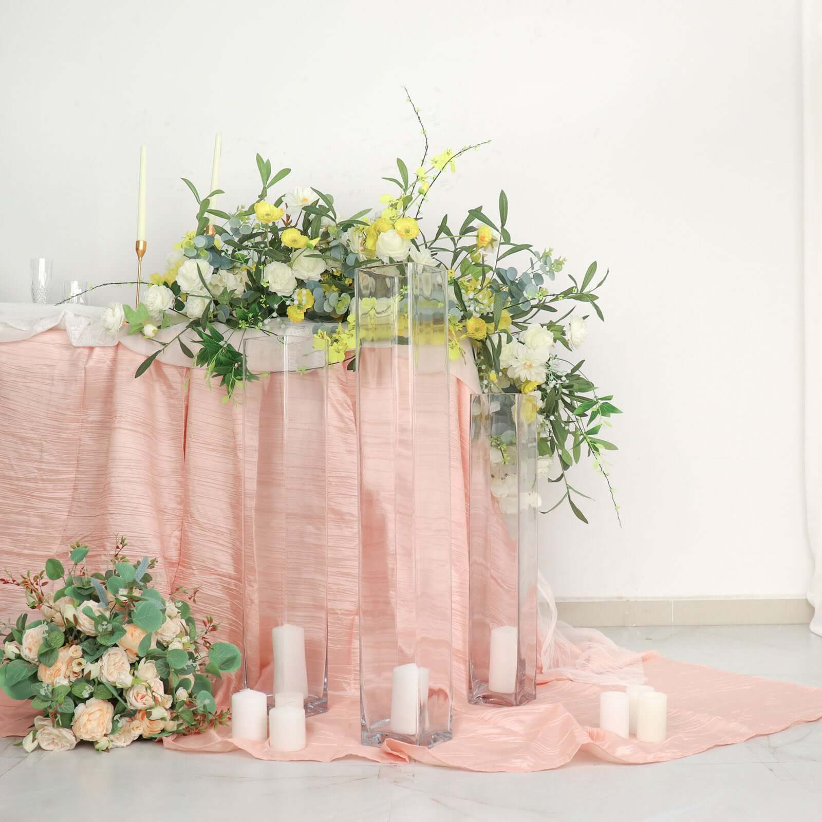 2-Pack Glass Cylinder Vases Square Clear - Durable Heavy Duty Floral Centerpieces for Weddings 32"