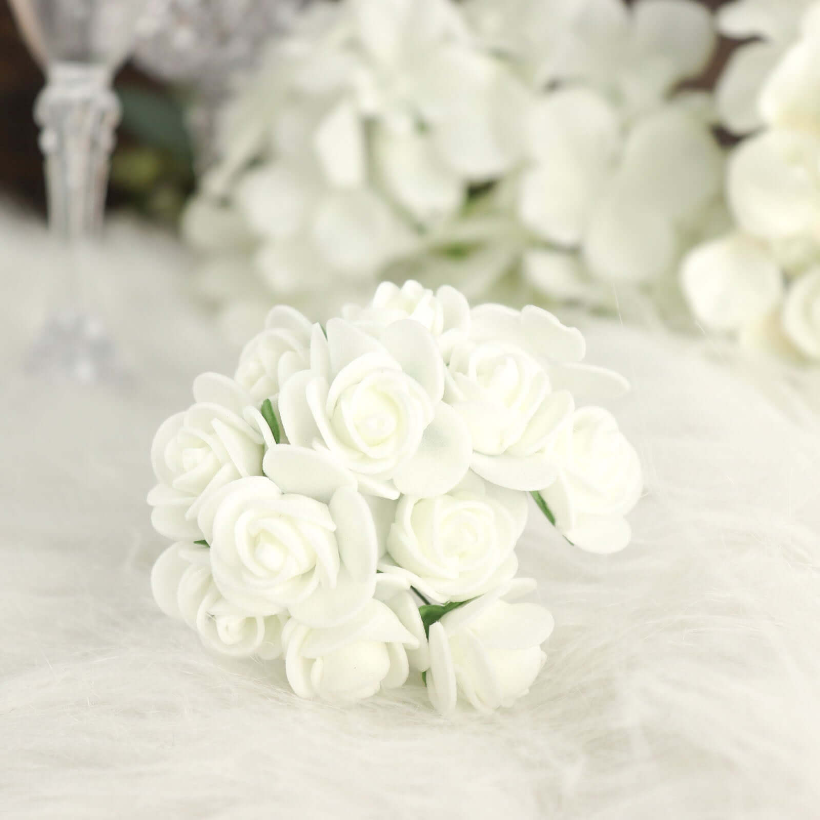 48 Roses 1" Ivory Real Touch Artificial DIY Foam Rose Flowers With Stem, Craft Rose Buds