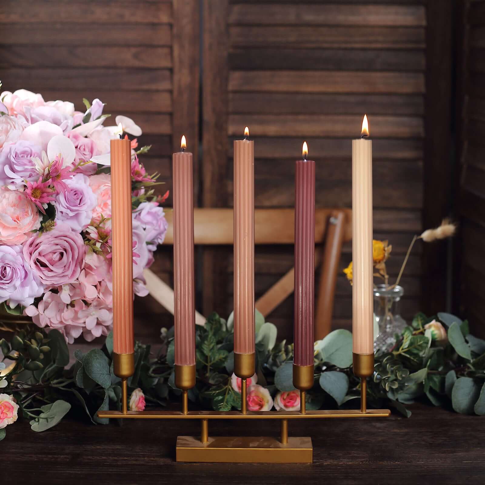 5-Pack Taper Candles Ribbed Wick Ribbon Wax Design Assorted Natural - Premium Unscented Dinner Candles 9"