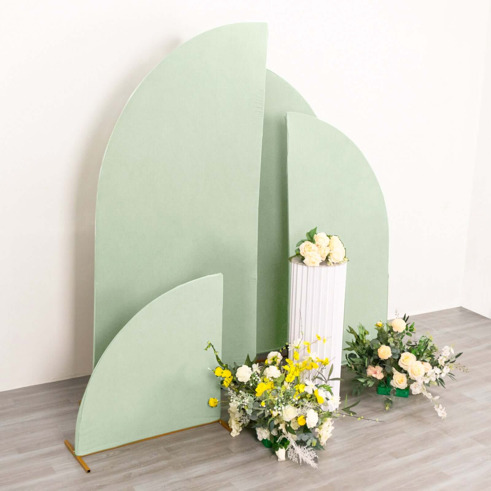 Set of 4 Matte Sage Green Spandex Half Moon Chiara Backdrop Stand Covers, Custom Fitted Wedding Arch Covers - 2.5ft,5ft,6ft,7ft