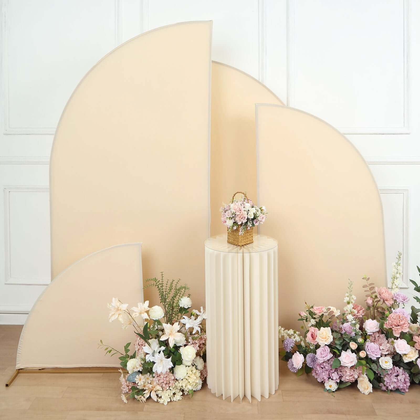 Set of 4 Matte Beige Spandex Half Moon Chiara Backdrop Stand Covers, Custom Fitted Wedding Arch Covers - 2.5ft,5ft,6ft,7ft