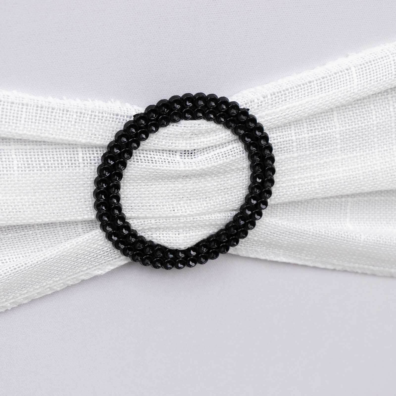 20 Pack Diamond Round Chair Sash Band Buckle Pins Black - Timeless Rhinestone Napkin Rings 2.5"