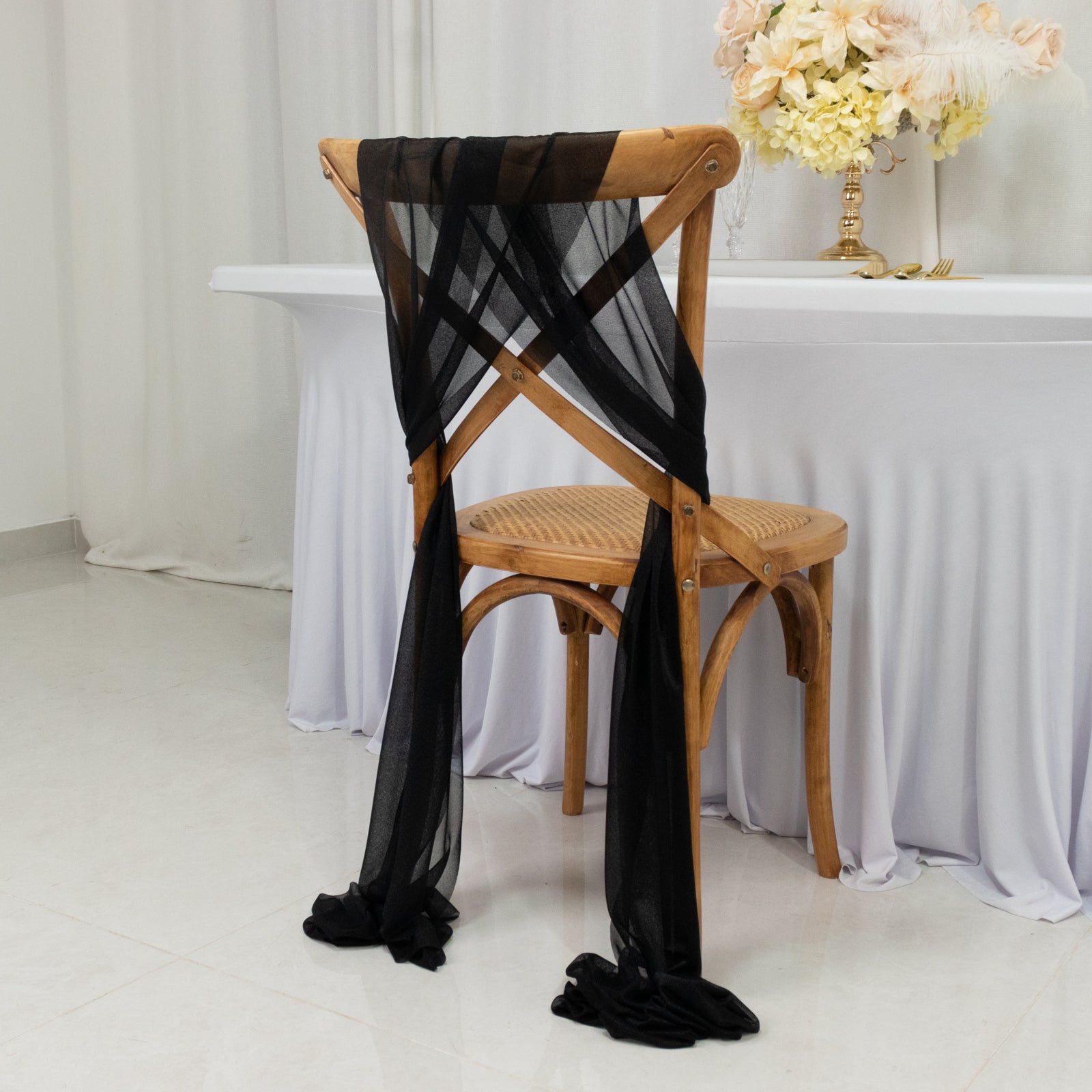 20-Pack Sheer Chair Drape Decor in Black – 9ft Shimmer Sash, Wrinkle-Free
