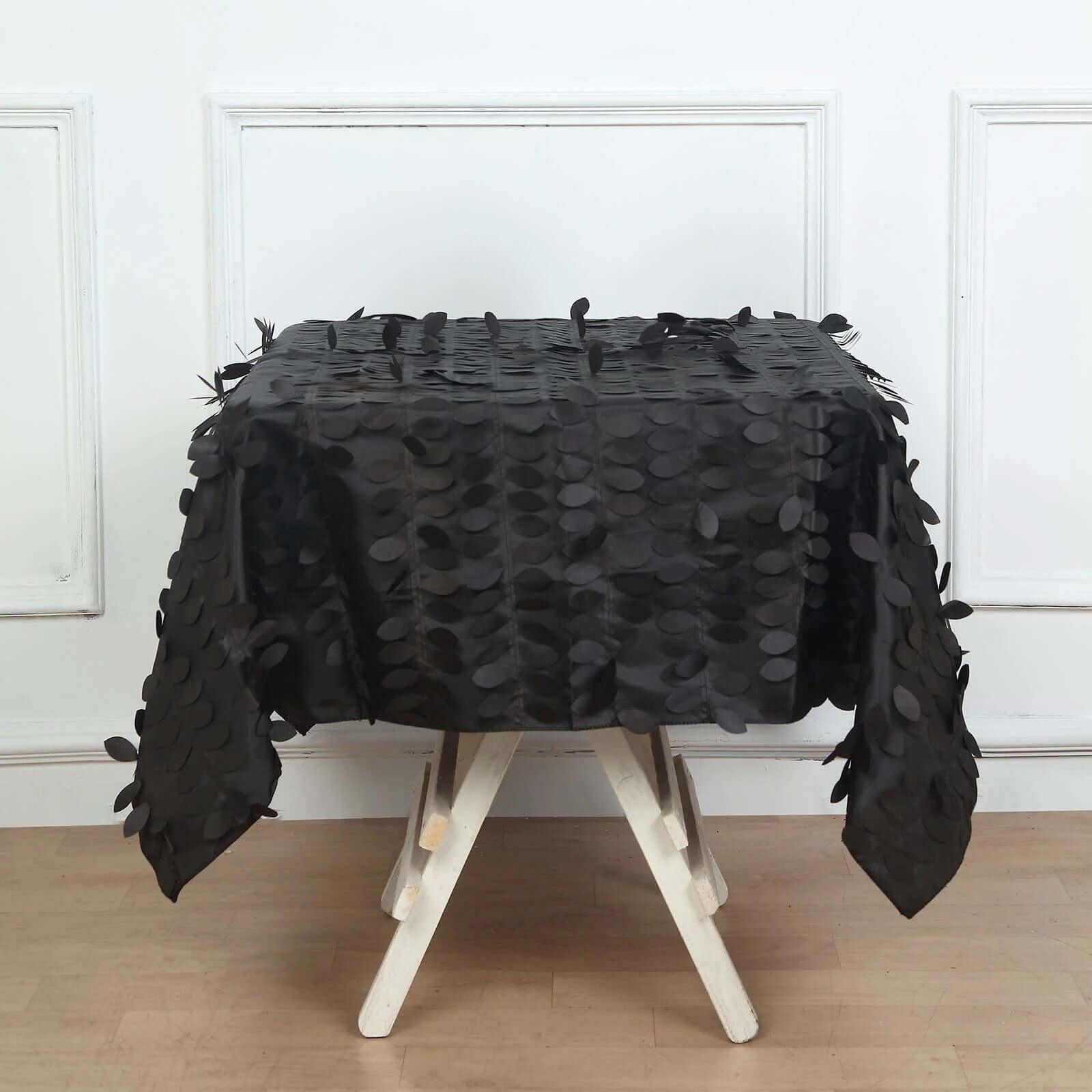 Taffeta 54"x54" Square Tablecloth Black 3D Leaf Petal Table Cover