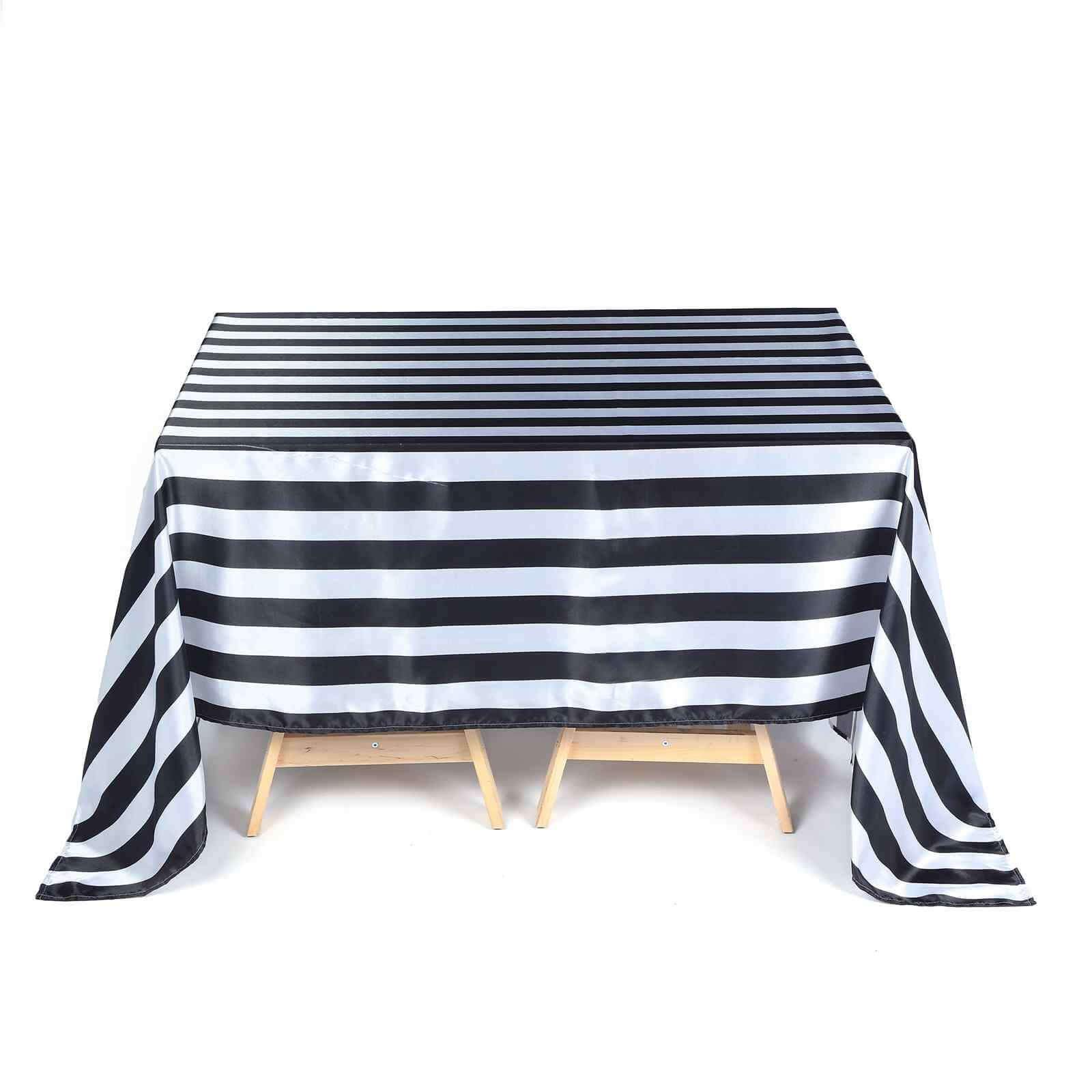 Satin 60"x102" Rectangle Tablecloth Black/White - Stripe Design with Stylish Smooth Finish Table Cover