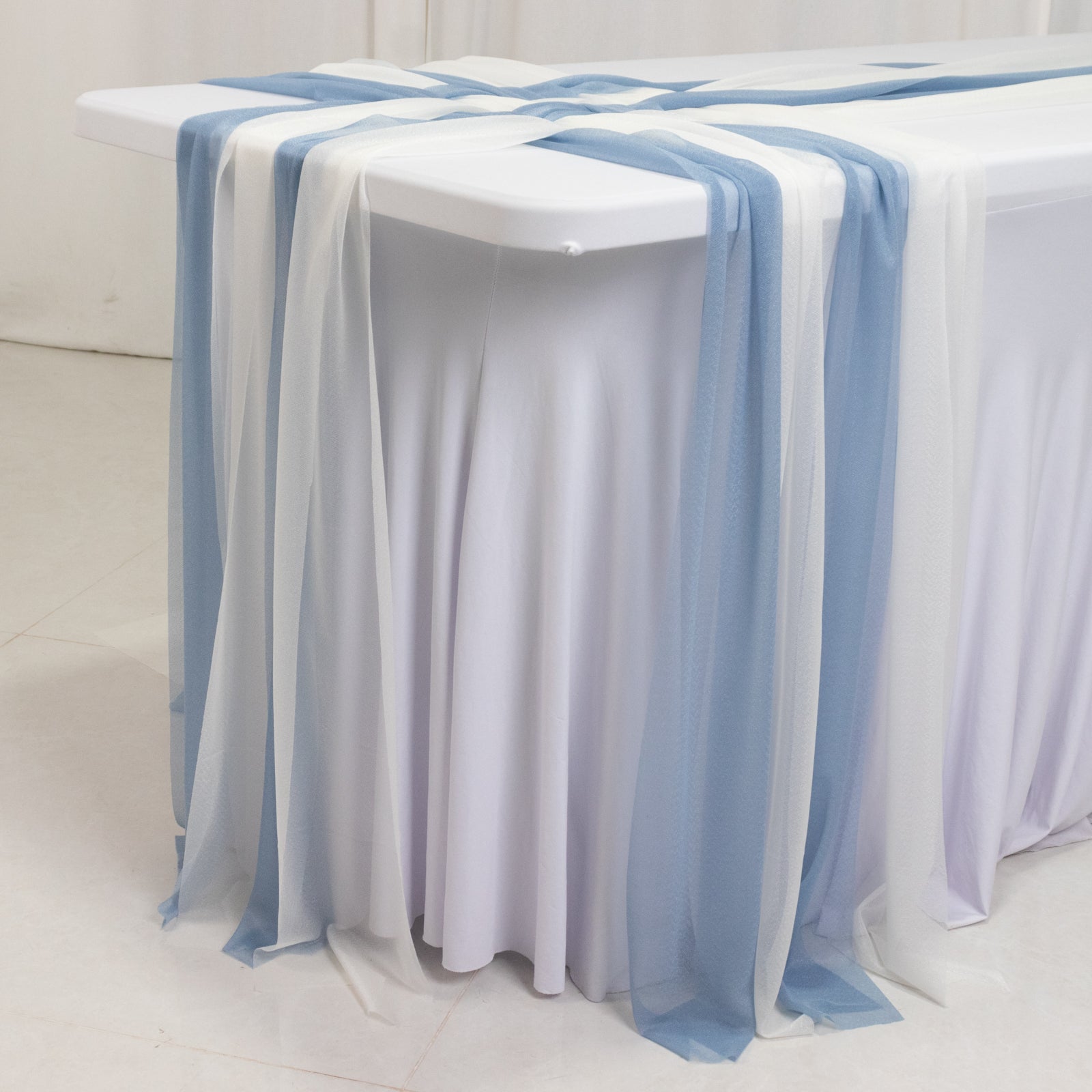 20-Pack 9ft Sheer Table Runners – Dusty Blue/Ivory Shimmer Sheer Drapes, Wrinkle-Free