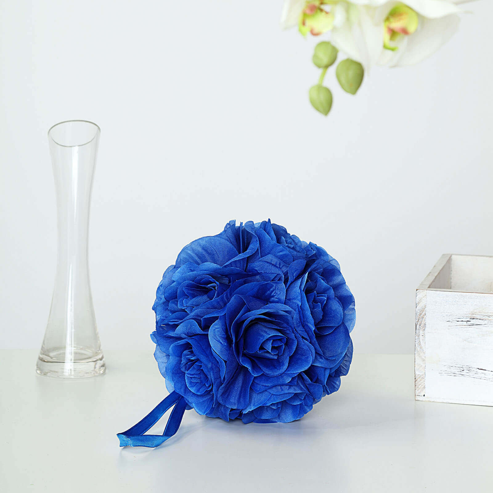 2 Pack 7" Royal Blue Artificial Silk Rose Kissing Ball, Faux Flower Ball