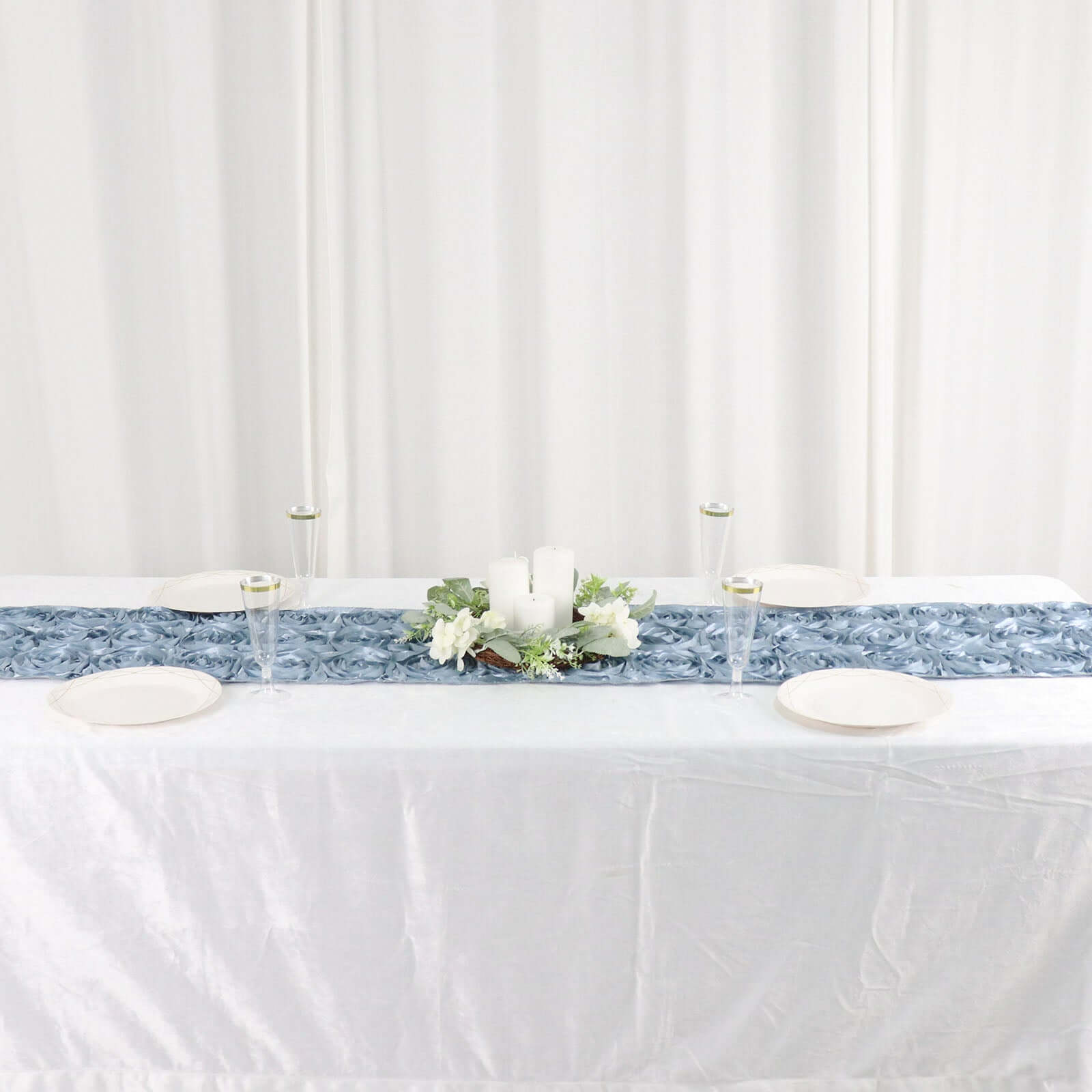 Rosette Satin 14"x108" Table Runner Dusty Blue - Grandiose Design