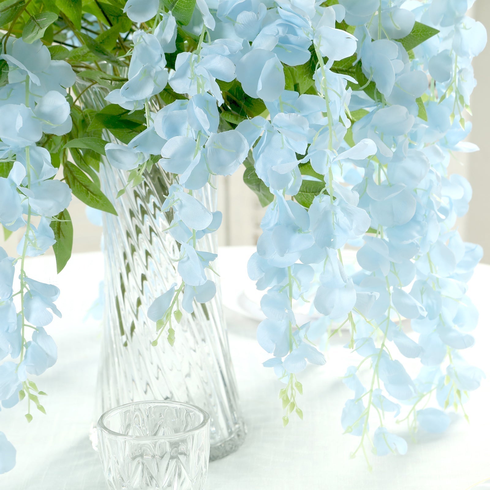 5 Pack 44" Silk Hanging Wisteria Flower Garland Vines in Light Blue, 3 Strands in 1 Bush
