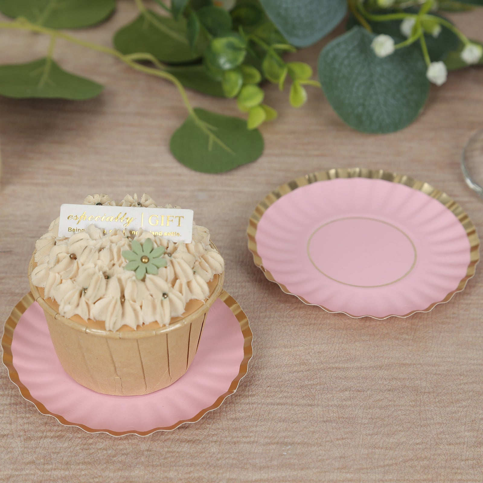 50-Pack Paper 3.5" Round Party Plates in Blush with Gold Scalloped Rim - Disposable Mini 250GSM Dessert Plates for Tapas, Appetizers & Finger Foods