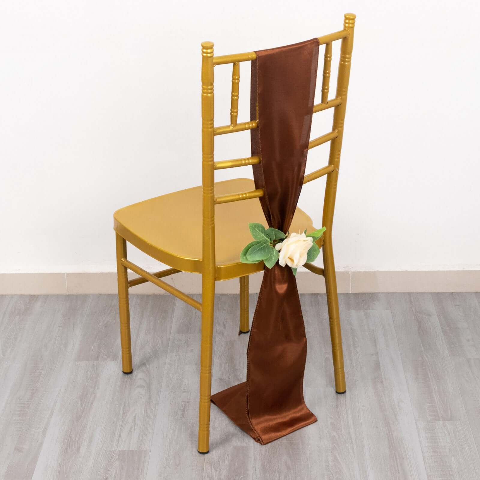 5 Pack Satin Chair Sashes Cinnamon Brown - Durable Chair Bows with Shiny Finish 6"x106"
