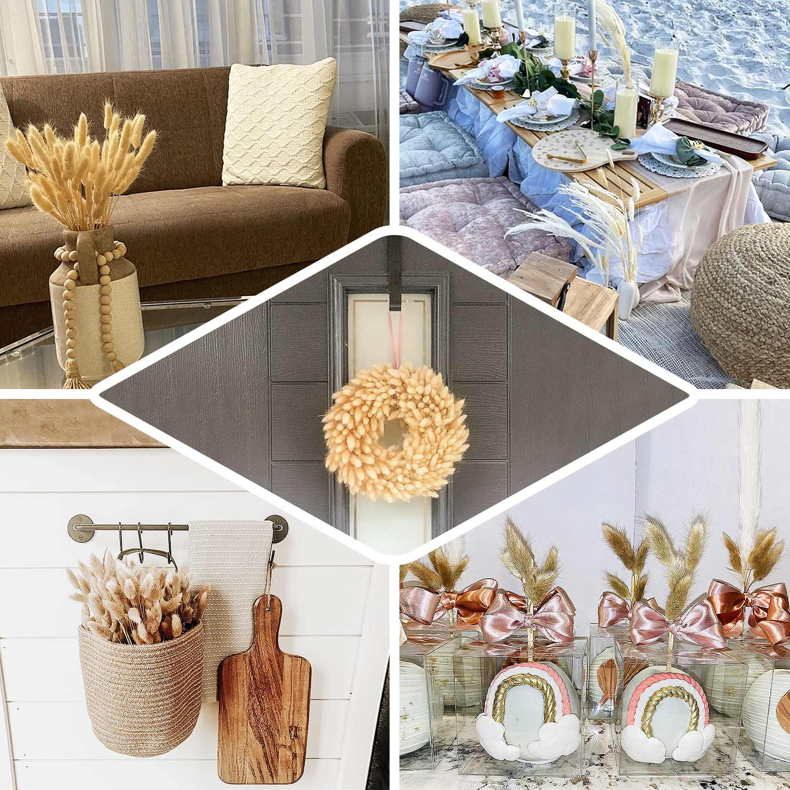 50-Pack Dried Bunny Tail Grass Natural - Rustic Chic Lagurus Ovatus Rabbit Tail Ornamental Grass for Modern Farmhouse Decor Event Styling & Floral Displays 15"