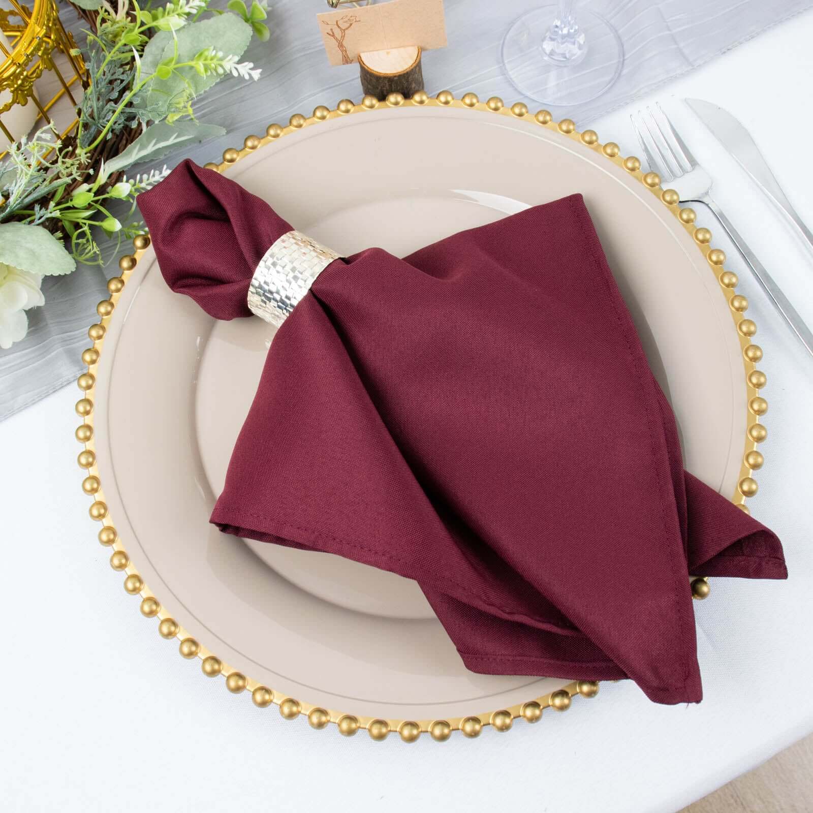 5 Pack Premium Polyester 20"x20" Napkins Burgundy - Wrinkle-Resistant & Durable Dinner Napkins