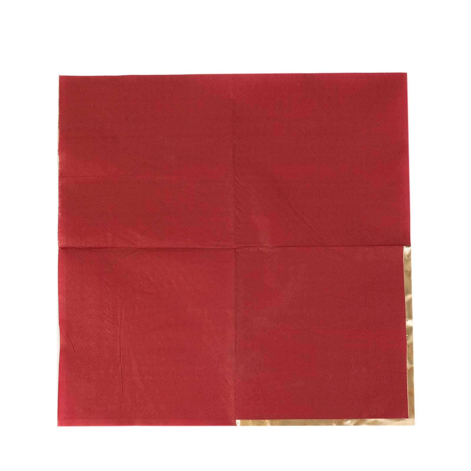 50-Pack Paper Beverage Napkins with Gold Foil Edge Burgundy - Disposable 2 Ply Cocktail Napkins for Events 6.5"x6.5"
