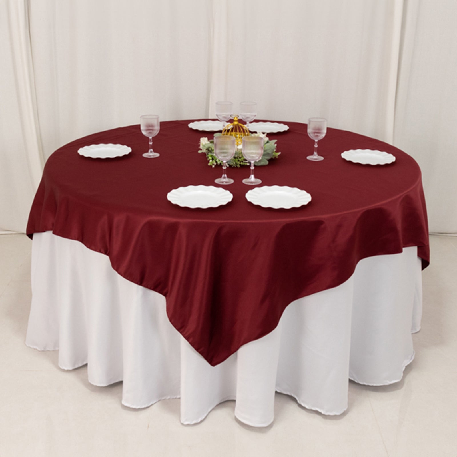 Lamour Satin 72"x72" Table Overlay Square Tablecloth Burgundy - Smooth Finish Table Topper