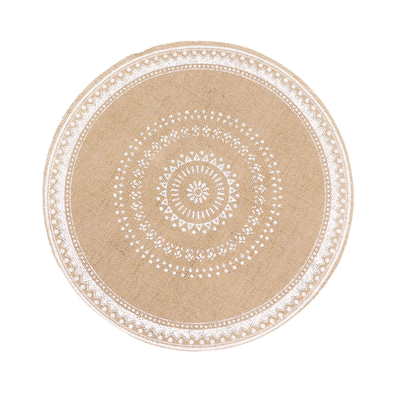 4-Pack Placemats Braided Design Natural Jute and White Round - Rustic Burlap Woven Table Mats 15"