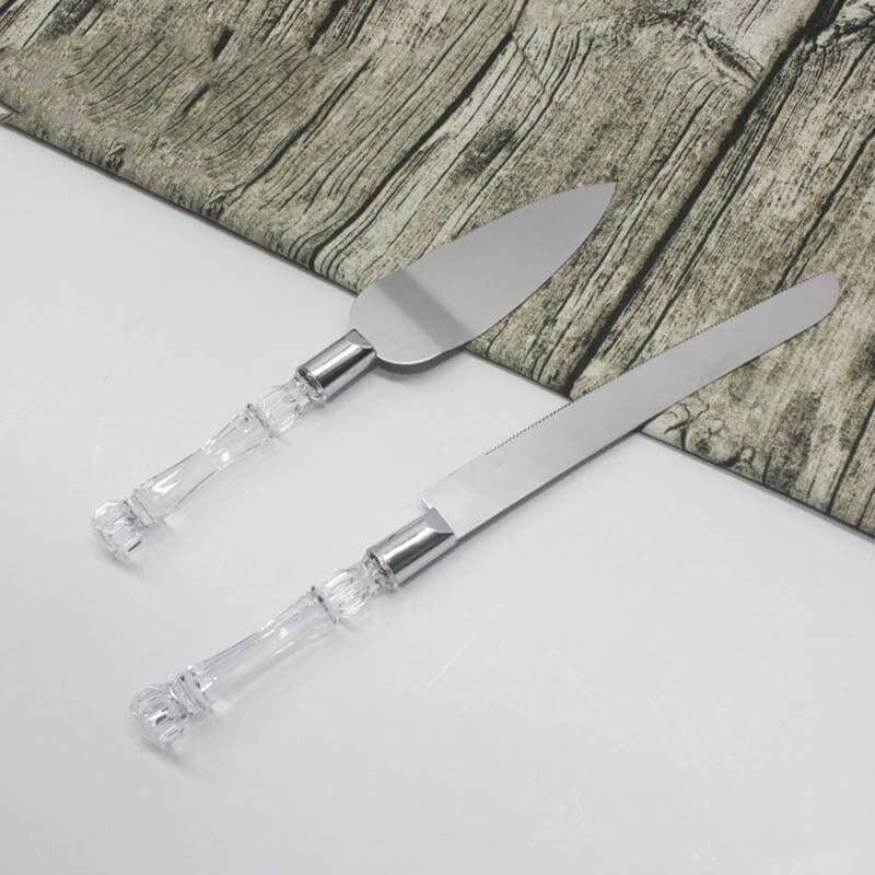2 Set Knife and Server Stainless Steel with Clear Acrylic Handle - Party Favors with Gift Box 10" & 12"