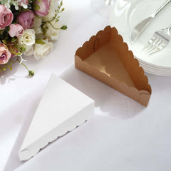 10-Pack Cardstock Triangle Cake Slice Boxes Natural with Scalloped Top - Decorative Takeaway Dessert Containers for Pie Snacks & Party Favors 5"x3"