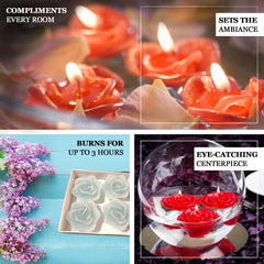 4-Pack Floating Candles Rose Flower Design Gold - Wedding Vase Fillers for Events 2.5"