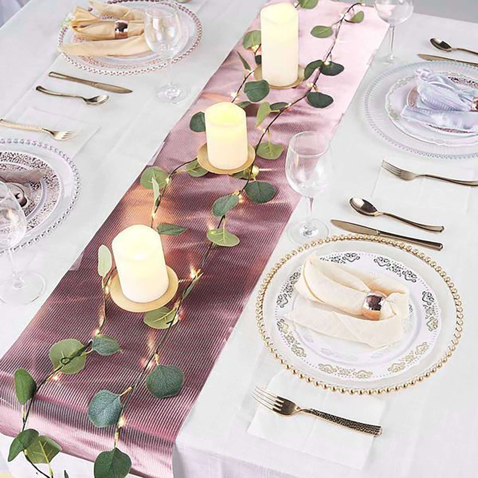 Glitter Paper 9ft Table Runner Roll Rose Gold Disposable Ridge Pattern Table Decor