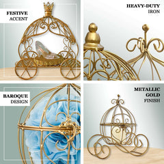 Candle Holder Gold Wrought Iron Cinderella Carriage Card Display - Wedding Table Accent 11"