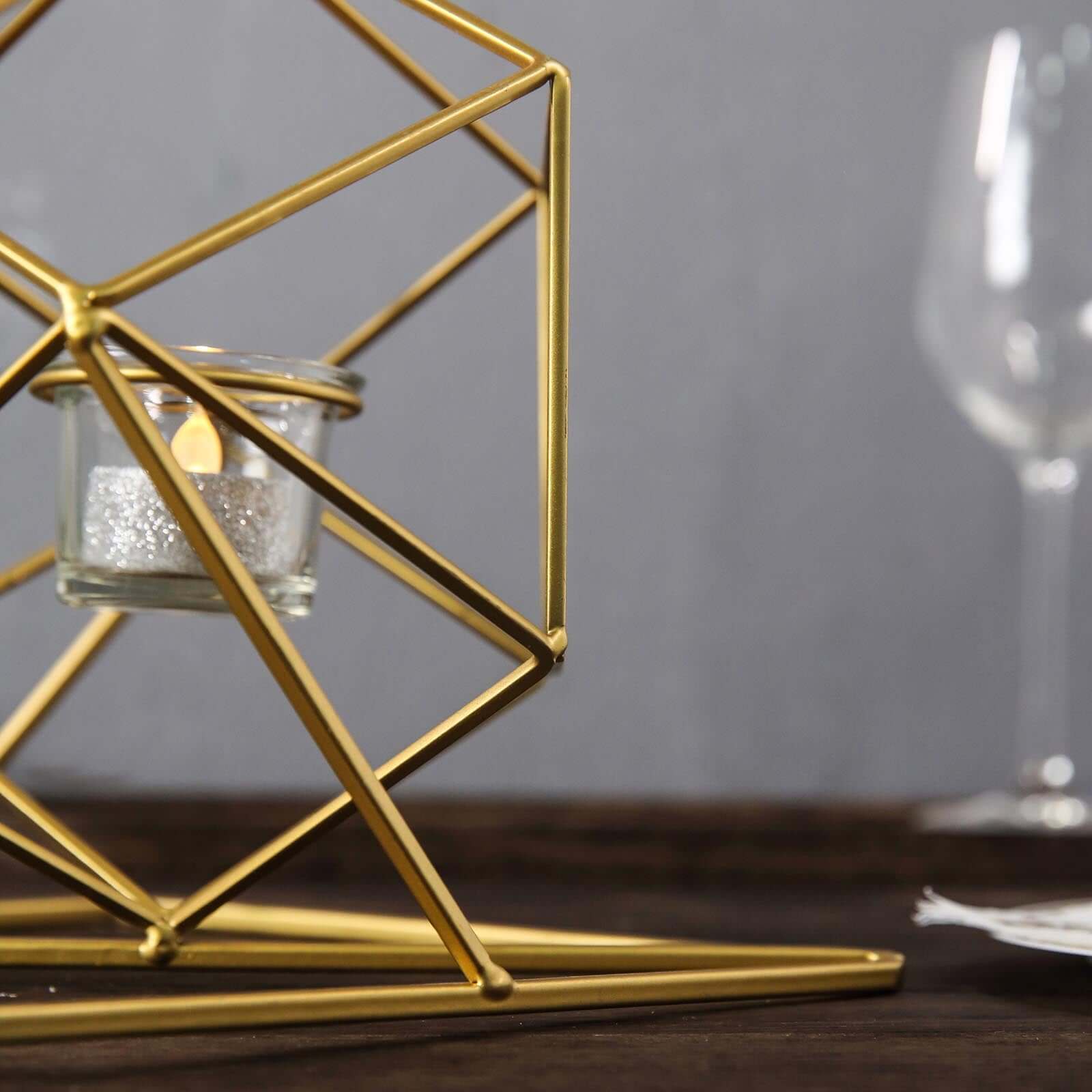 Tealight Candle Holder Metal Linked Geometric Design Gold with Votive Glass Holders - Sophisticated Decor for Tables & Gatherings 25"