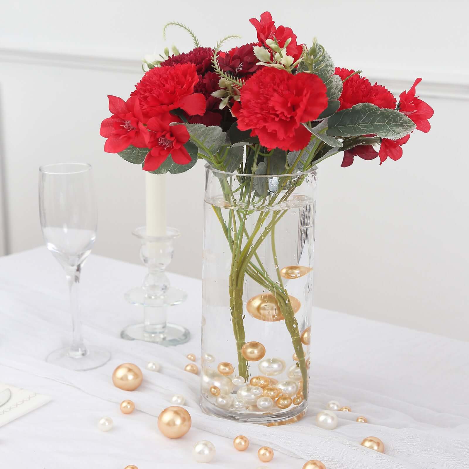 200Pcs Assorted Pearl Beads Vase Fillers in Off White and Gold - Lustrous DIY Craft Bead Set