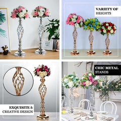 2-Pack Metal Pillar Candle Holders Reversible Flower Ball Pedestal Design Gold - Decorative Event Centerpieces 26"