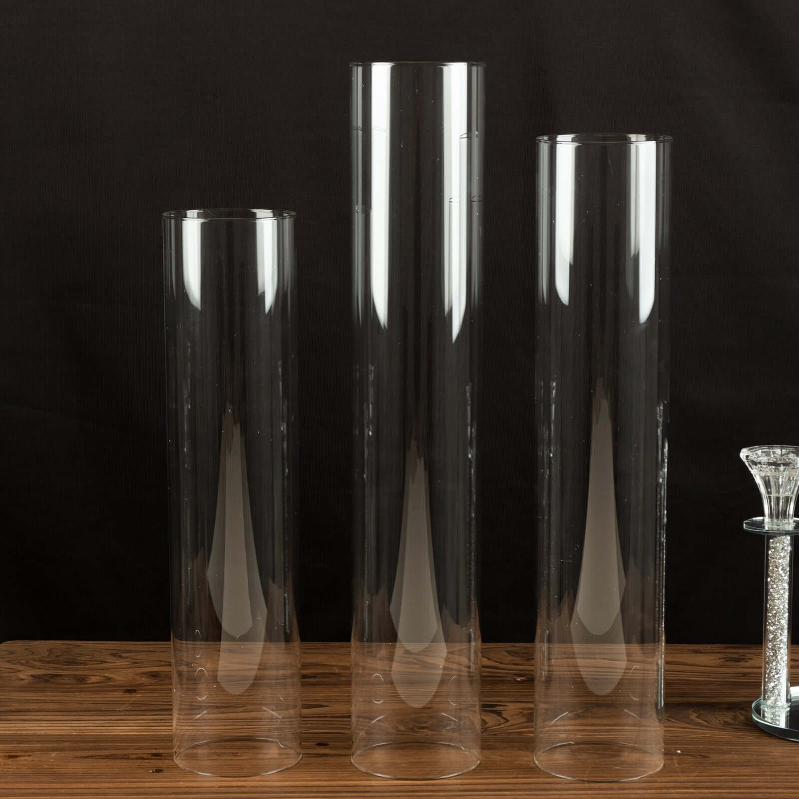 Set of 3 Clear Glass Hurricane Candle Sleeves 3.5" Wide - Chic Pillar Candle Shades Holder Table Centerpiece 15", 17", 19"