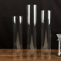 Set of 3 Clear Glass Hurricane Candle Sleeves 3.5" Wide - Chic Pillar Candle Shades Holder Table Centerpiece 15", 17", 19"