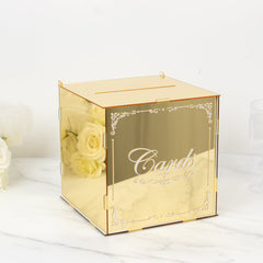 10" Gold Mirror Acrylic Wedding Card Box with Slot - Wishing Well Money Box for Reception, Graduation, and Events