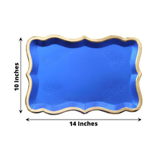 10-Pack Paper 14"x10" Rectangle Serving Trays Royal Blue - Heavy Duty Disposable 400GSM Cardboard Party Platters with Exquisite Gold Rim for Weddings & Parties