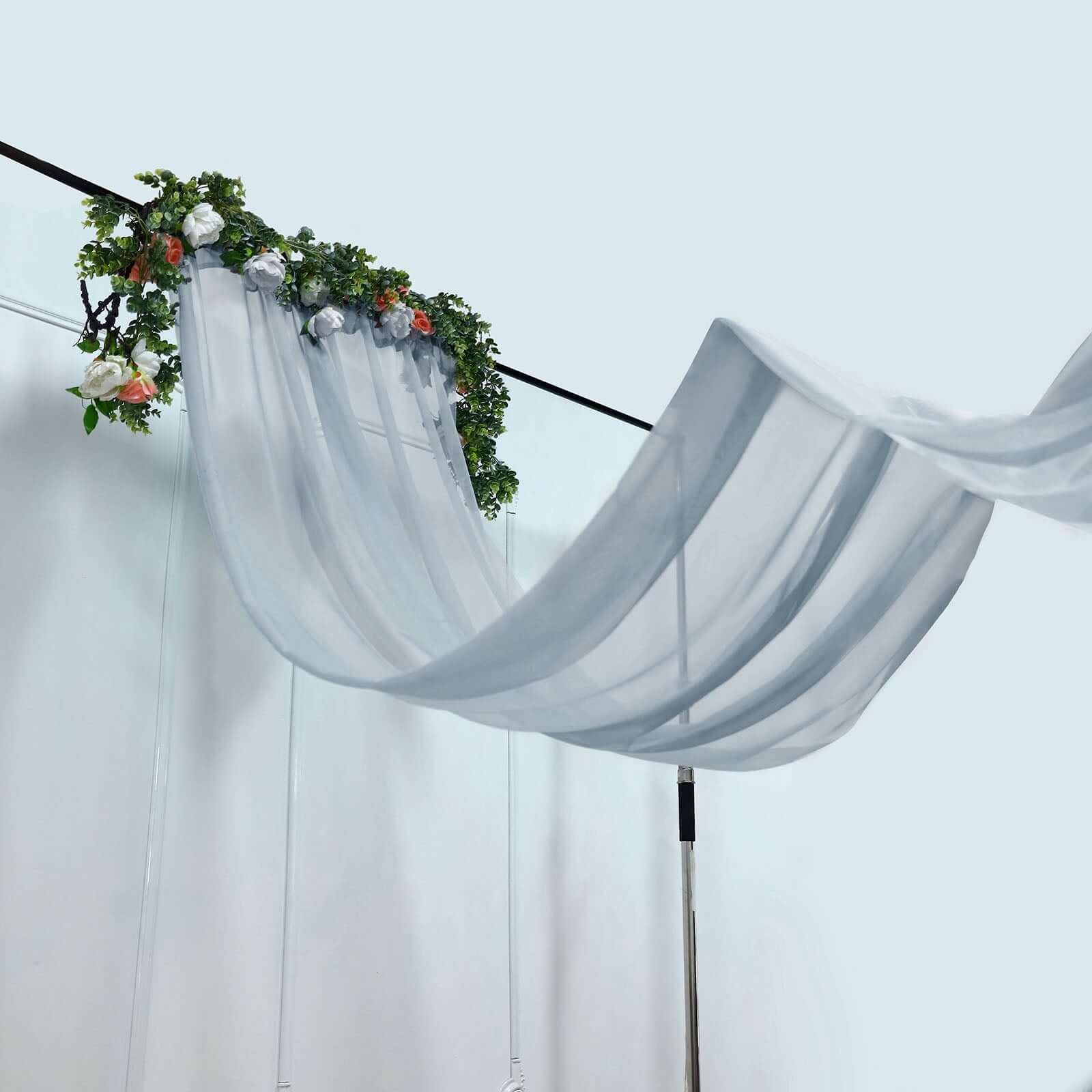 5ftx14ft Dusty Blue Chiffon Curtain Panel, Durable Flame Resistant Backdrop Ceiling Drapery With Rod Pocket