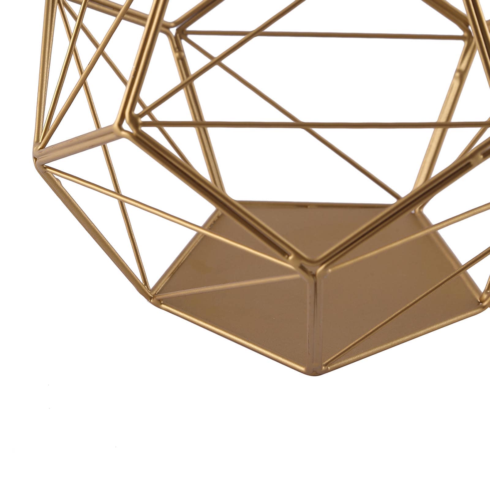 Tealight Candle Holder Gold Metal Pentagon Prism Geometric Open Frame - Flower Stand 7"