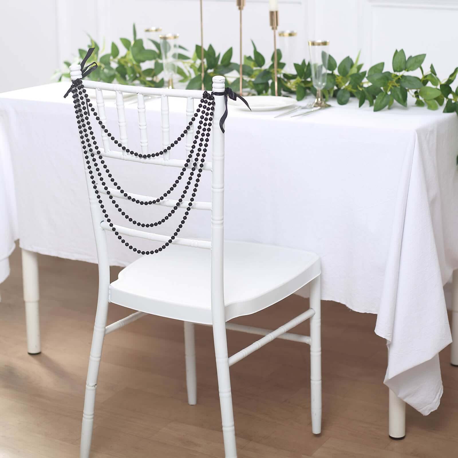 Faux Pearl Beaded 16" Chair Back Garland Sash Black Gatsby-Inspired Style - Pre-Tied Chic Wedding Decor for Chiavari Chairs