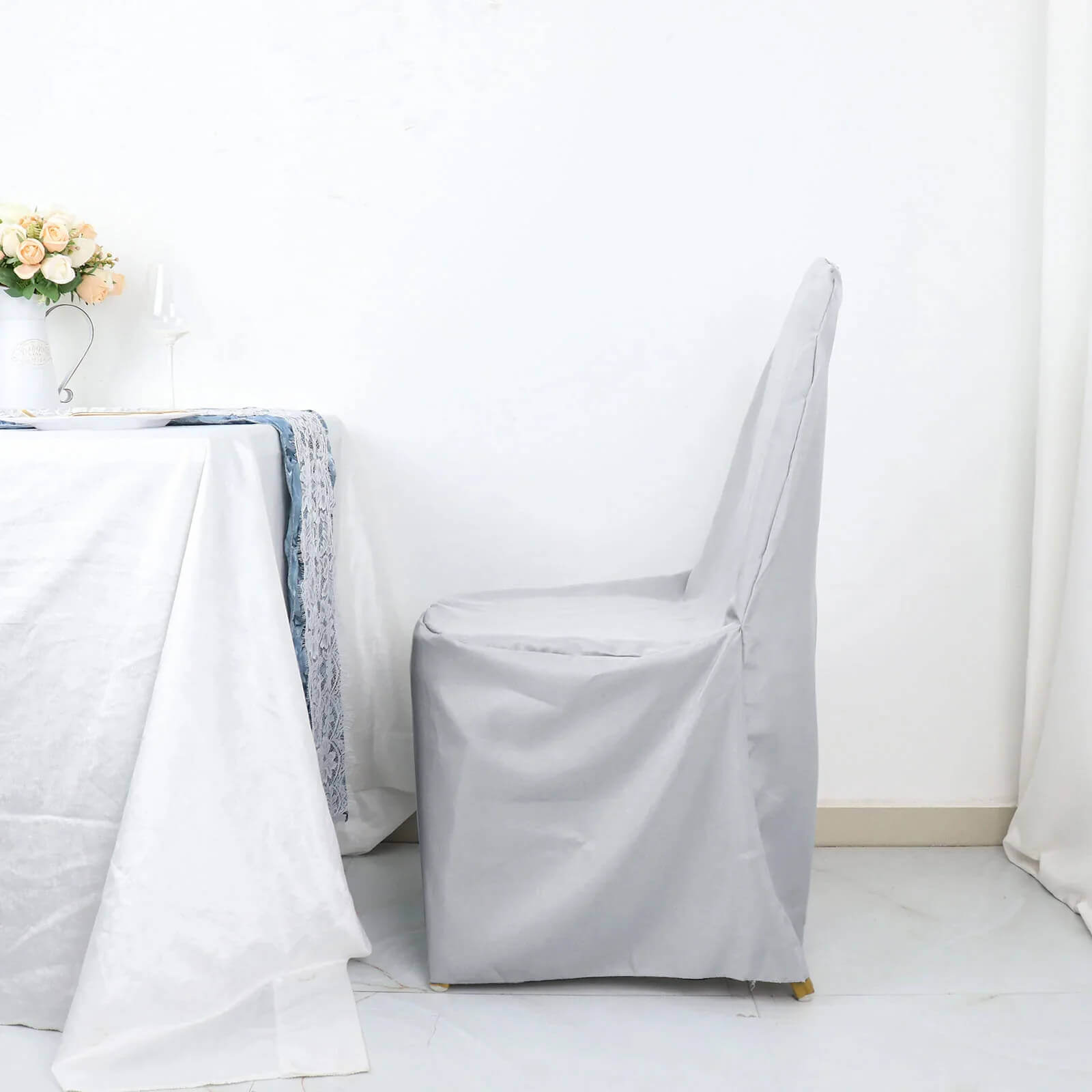 10 Pack Polyester Chair Cover for Banquet Chairs Silver - Stain-Resistant Reusable Slip-On Slipcover