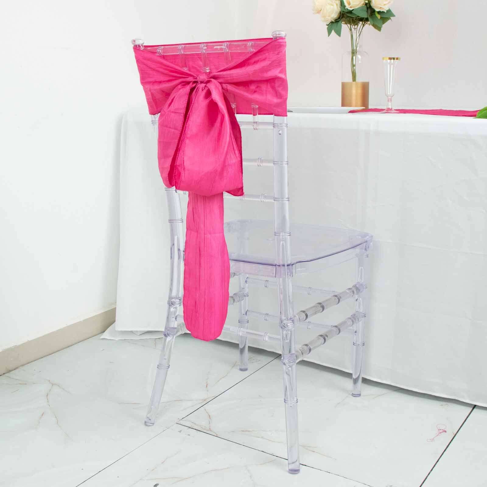 5 Pack Taffeta 6"x106" Chair Sashes Fuchsia Accordion Crinkle Texture - Stylish Decor for Weddings & Gatherings