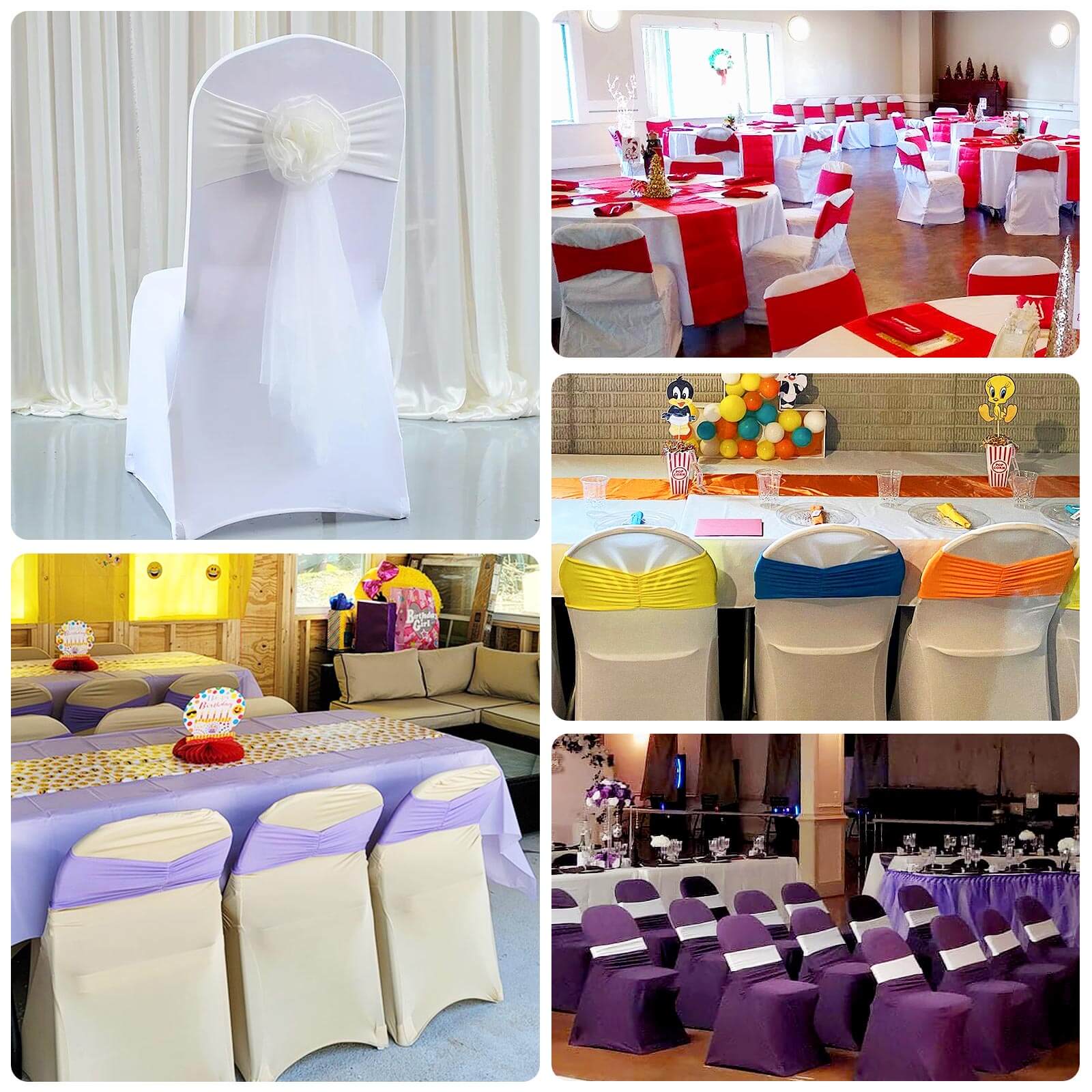 5 Pack Spandex Chair Sashes White Ruffled Style - Wide Easy to Use Stretch Chair Bands for Classy Wedding and Event Decor 8"x13"