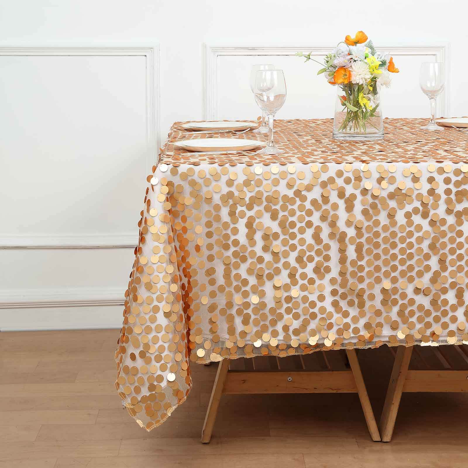 Sequin 72"x72" Table Overlay Square Tablecloth Matte Champagne - Big Payette Table Cover