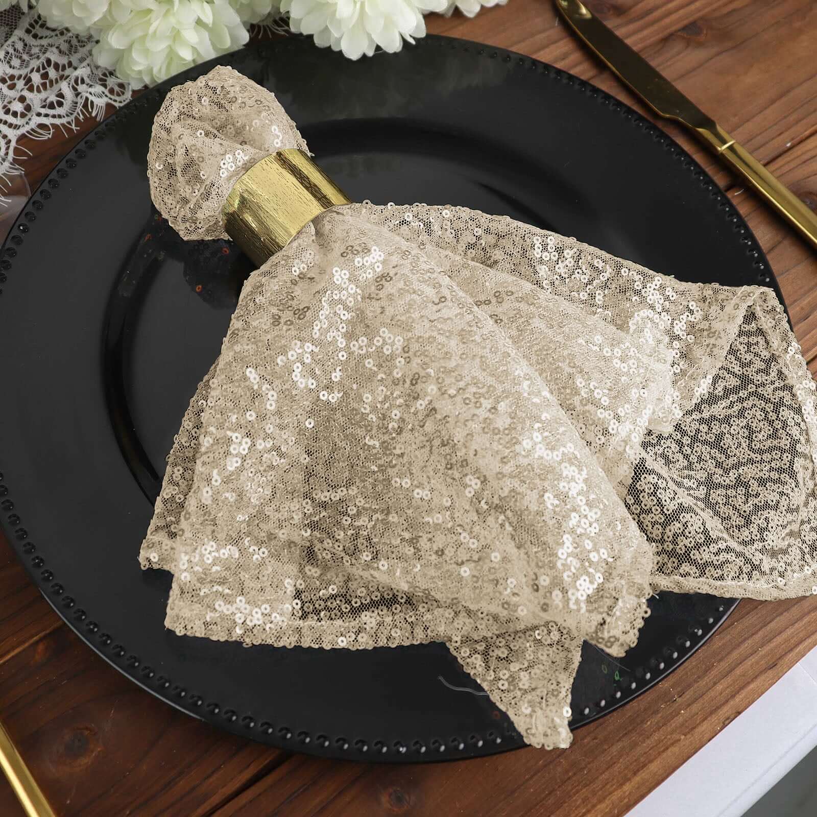 Sequin 20"x20" Napkin Champagne - Shimmering Dinner Napkin