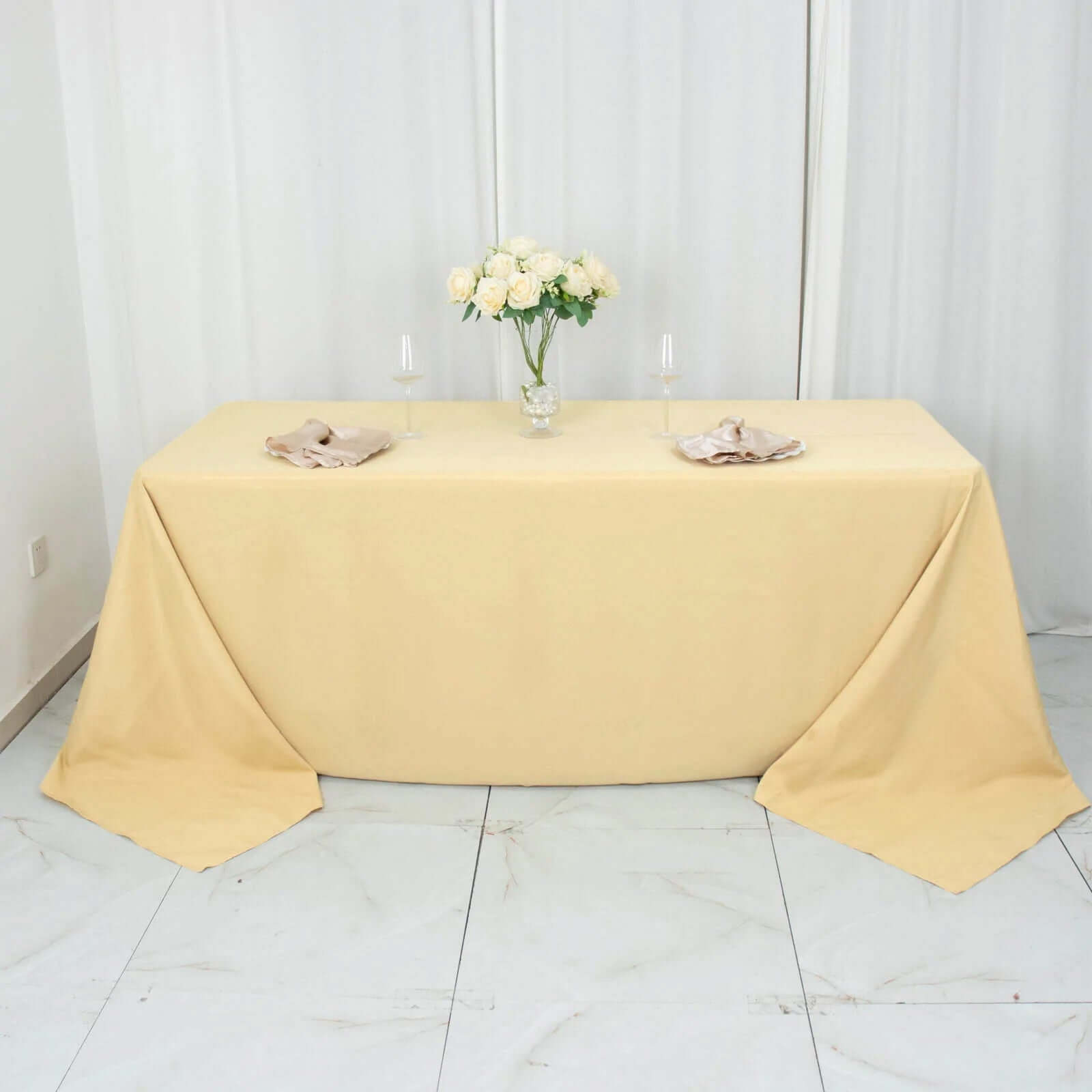 Premium Polyester 90"x132" Rectangle Tablecloth Champagne - Seamless 220GSM Stain-Resistant Table Cover