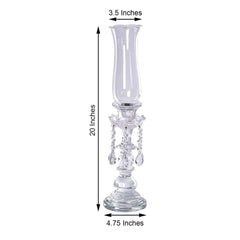 Crystal Glass Hurricane Candle Taper Candlestick Holder, Decorative Piece With Chandelier Chains 20"