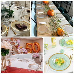 10-Pack Economy Plastic Round Charger Plates 12" in Dusty Sage Green with Wide Gold Rim, Decorative Dinner Party Serving Plates