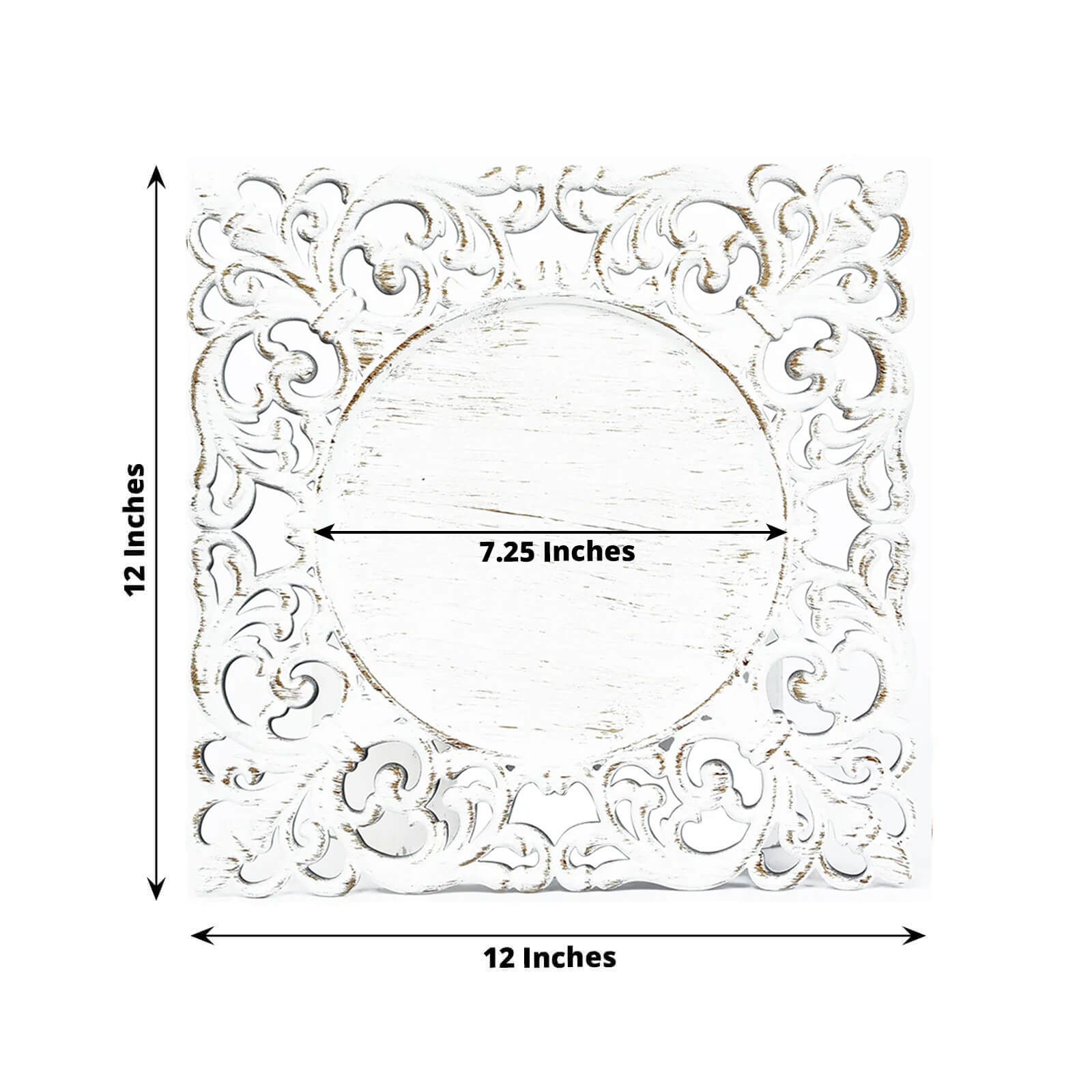 6-Pack Acrylic Square Charger Plates 12" Antique White with Hollow Lace Border, Event Tabletop Decorative Charger Tableware