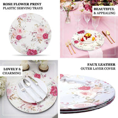 6-Pack Plastic Round Charger Plates 13" in White with Assorted Rose Floral Print, Decorative Dinner Party Charger Tableware